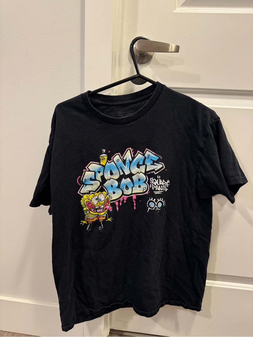 Spongebob Black Graphic Tee With Colorful Graffiti Print
